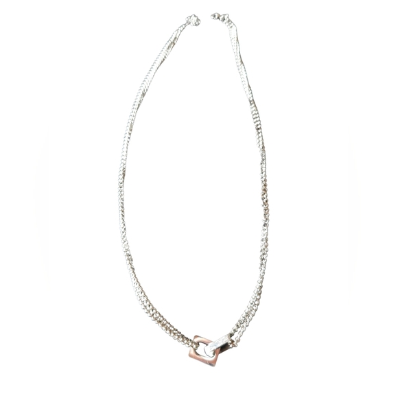New Stainless Steel Double Square Chain Necklace - Picture 3 of 4